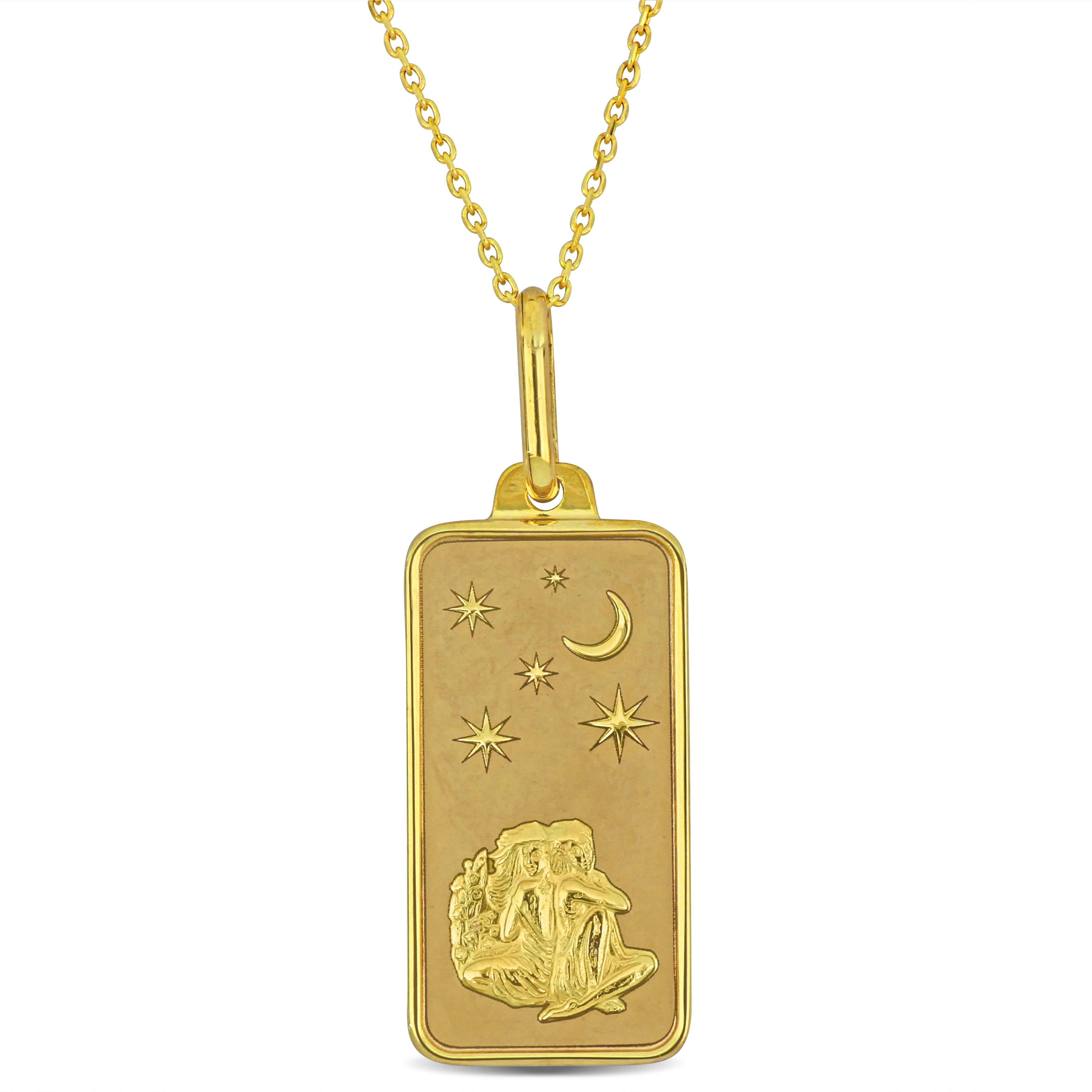 Everly Women's Gemini 10k Yellow Gold Horoscope Dog Tag Necklace, Trendy Zodiac Gift