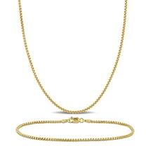 Everly Women's 10kt Yellow Gold 1.6mm Round Box Link Necklace and Bracelet Set - 16 in   7.5 in