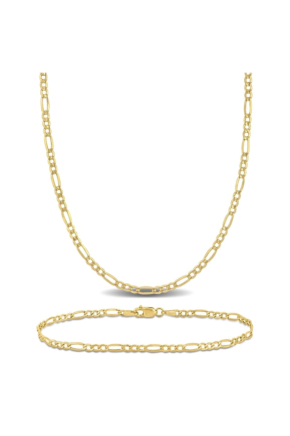 Women's 10kt Yellow Gold 2.5mm Figaro Link Necklace & Bracelet Set - 18 in + 7.5 in