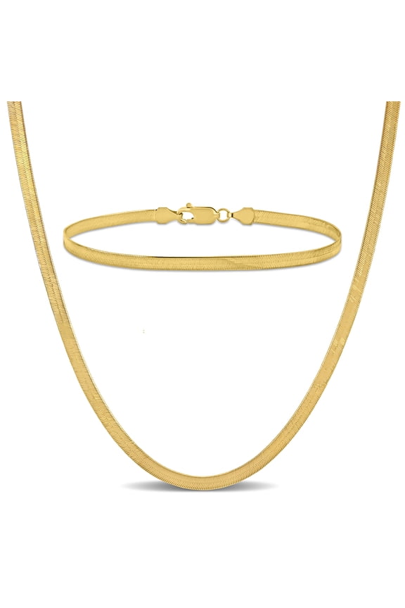 Women's 10kt Yellow Gold 3.5mm Flex Herringbone Necklace & Bracelet Set - 18 in + 7.5 in