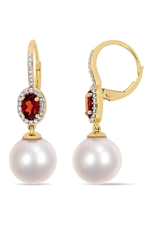 Women's Garnet 10k Yellow Gold Earrings