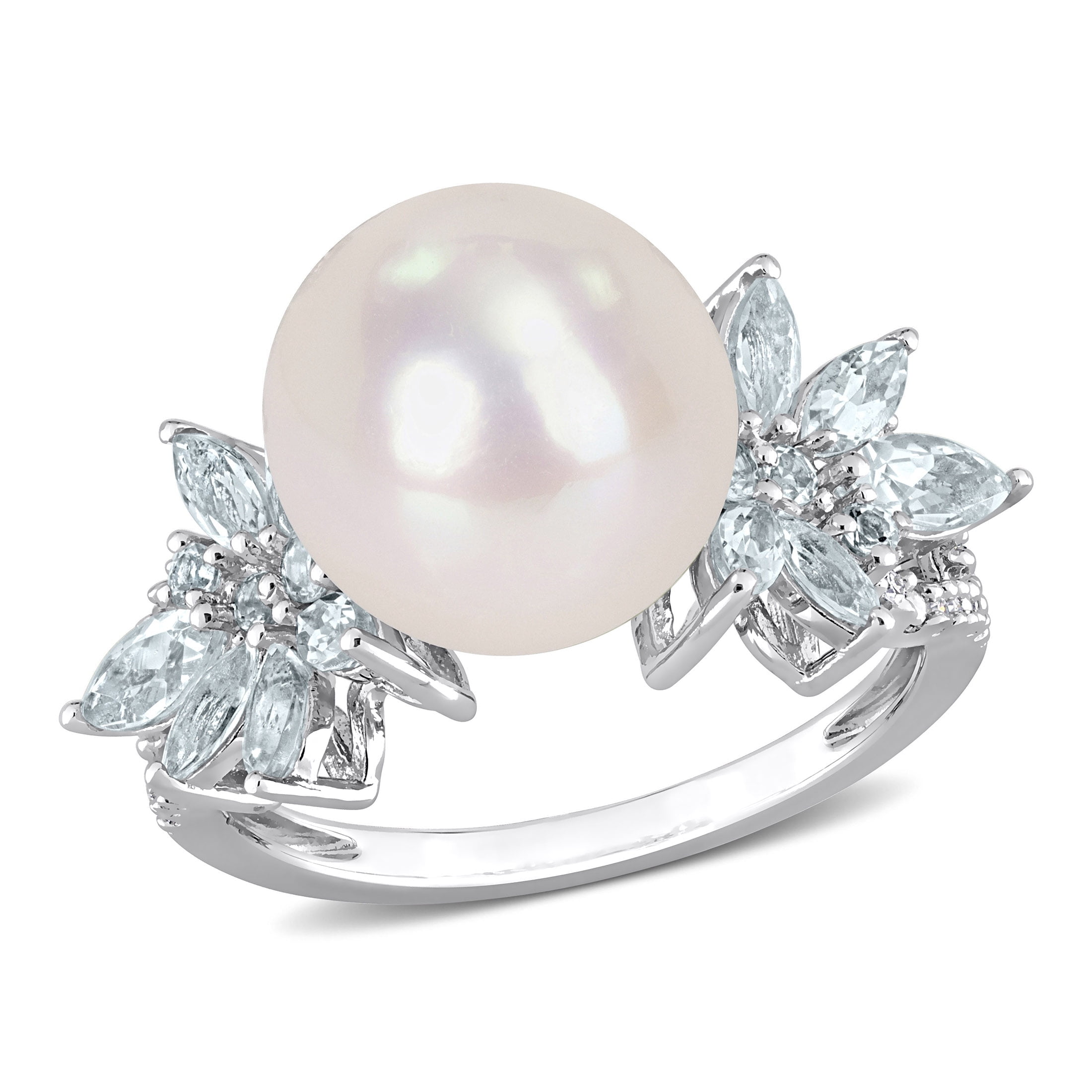 Everly Women's Cultured Pearl and Aquamarine Sterling Silver Ring