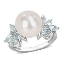 Everly Women's Cultured Pearl and Aquamarine Sterling Silver Ring