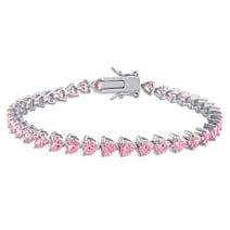 Everly Women's 12-1/3 Carat T.G.W. Heart-Cut Created Pink Sapphire Sterling Silver Tennis Bracelet