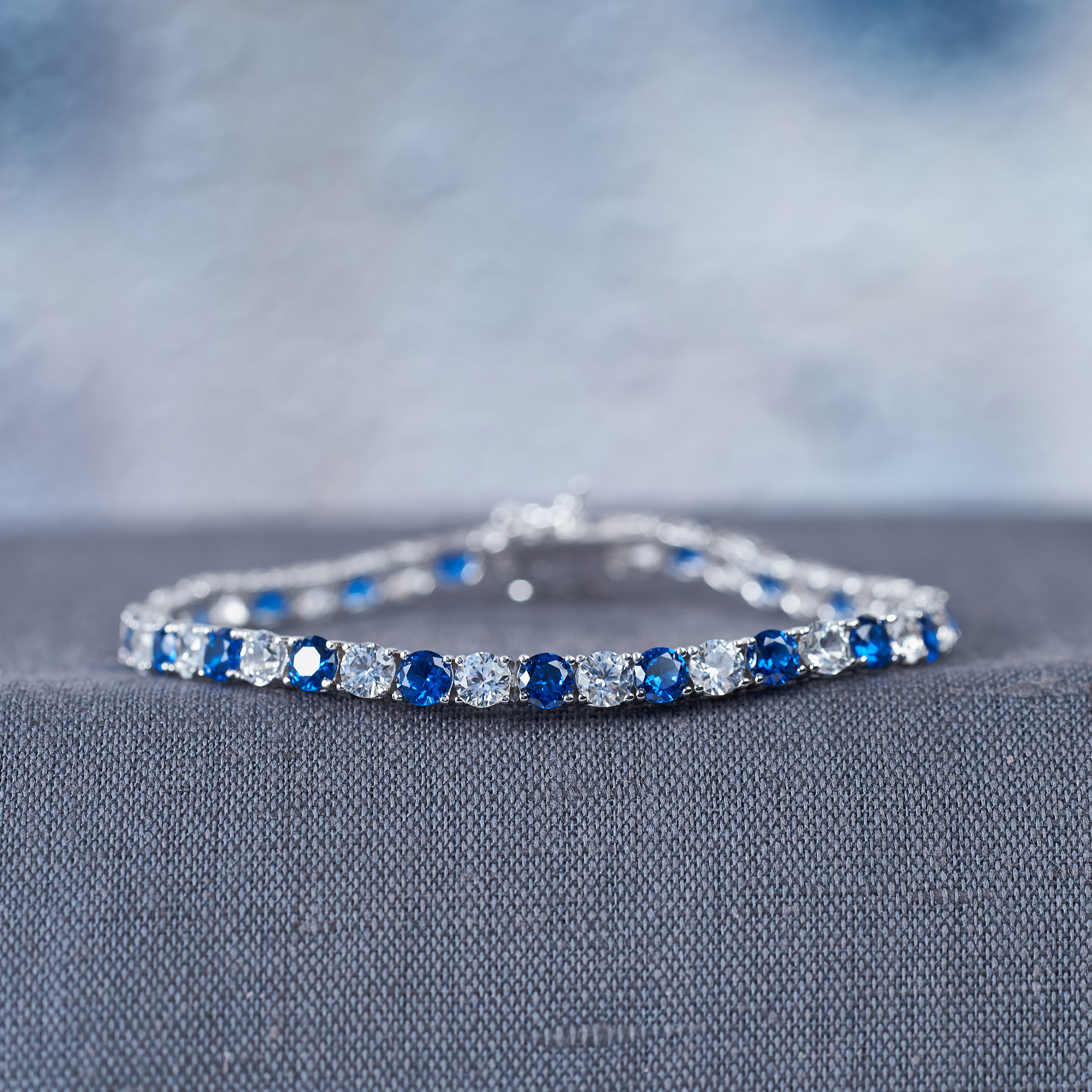 Everly Women's 14-1/4 Carat T.G.W. Created Blue & White Sapphire Sterling Silver Tennis Bracelet - image 1 of 9