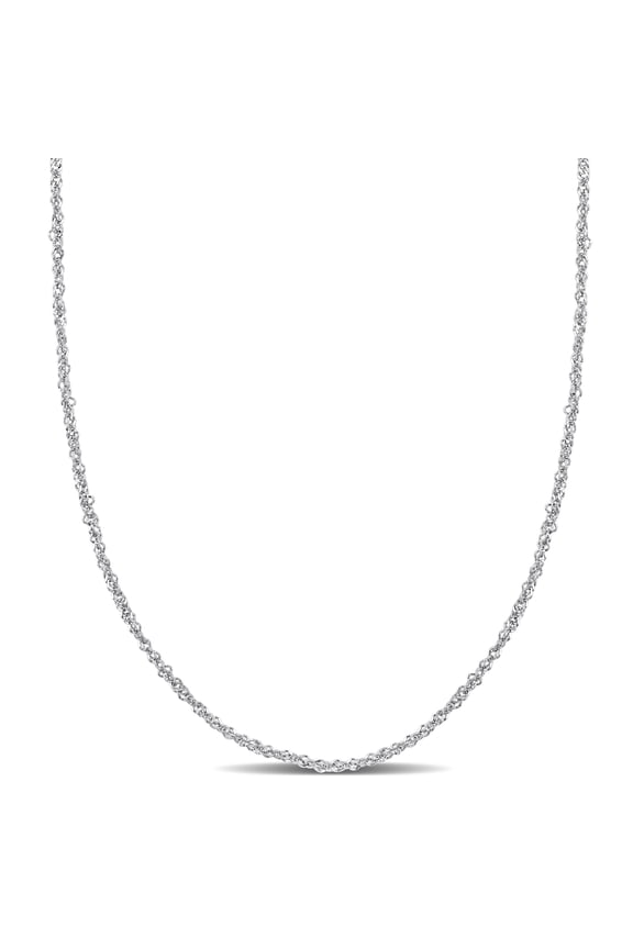 Women's 1.2mm 14k White Gold Sparkling Singapore Chain Necklace