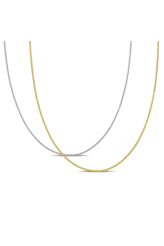 Women's 14kt Two-Tone Gold 1mm Cable Chain 2-Pc Necklace Set - 18 in + 16 in