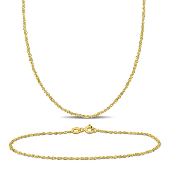 Everly Women's 14kt Yellow Gold 1.2mm Singapore Necklace & Bracelet Set - 24 in + 9 in