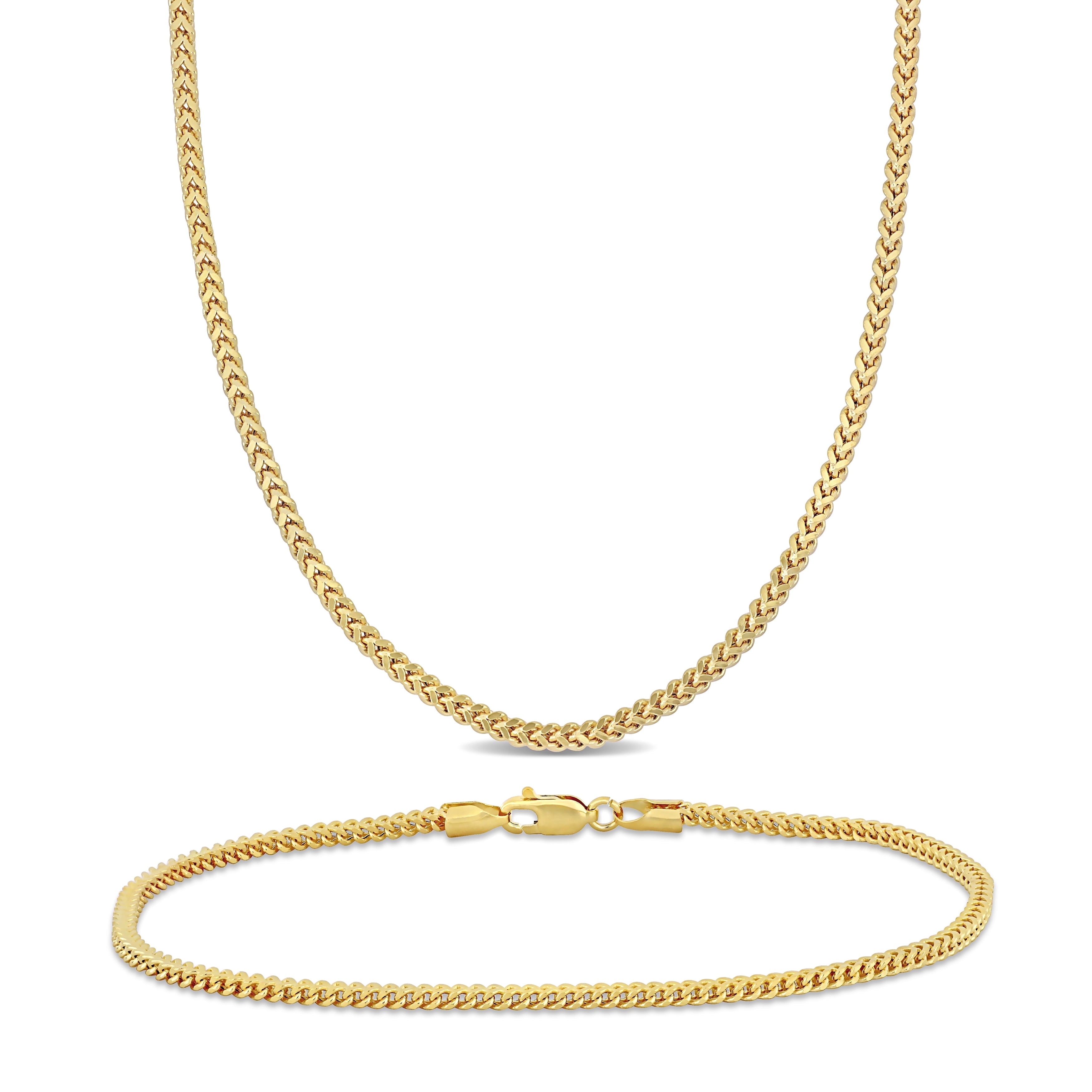 Everly Women's 10kt Yellow Gold 2.3mm Franco Link Chain Necklace and Bracelet Set - 18 in + 7.5 in