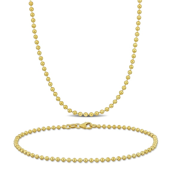 Everly Women's 14kt Yellow Gold 2mm Ball Chain Necklace and Bracelet Set - 16 in + 7.5 in