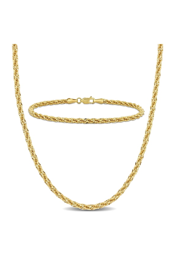 Women's 14kt Yellow Gold 3mm Infinity Rope Chain Necklace & Bracelet Set - 20 in + 9 in