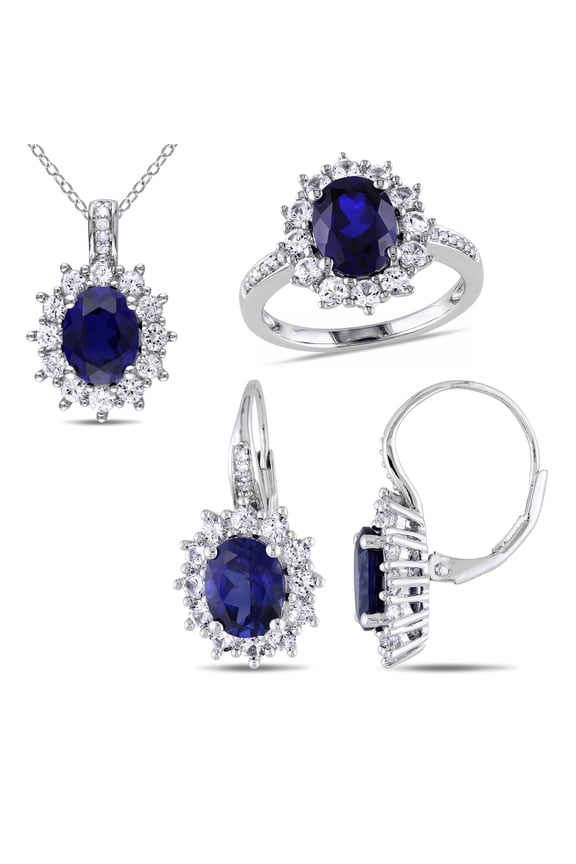 Women's Created Sapphire Sterling Silver Jewelry Set