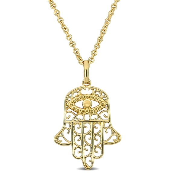 Everly Women's Yellow Gold Flash Plated Sterling Silver Hamsa Charm Pendant with Chain