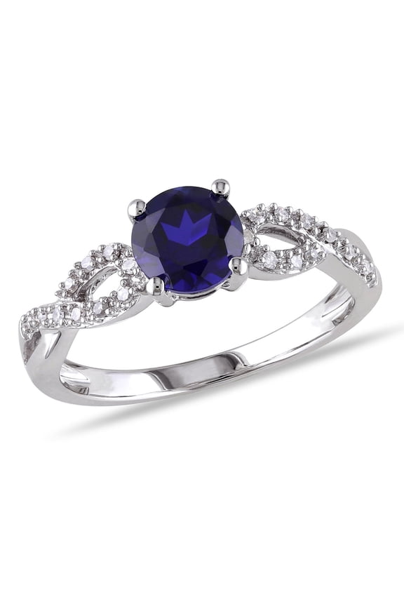 Women's Created Sapphire 10K White Gold Engagement Ring