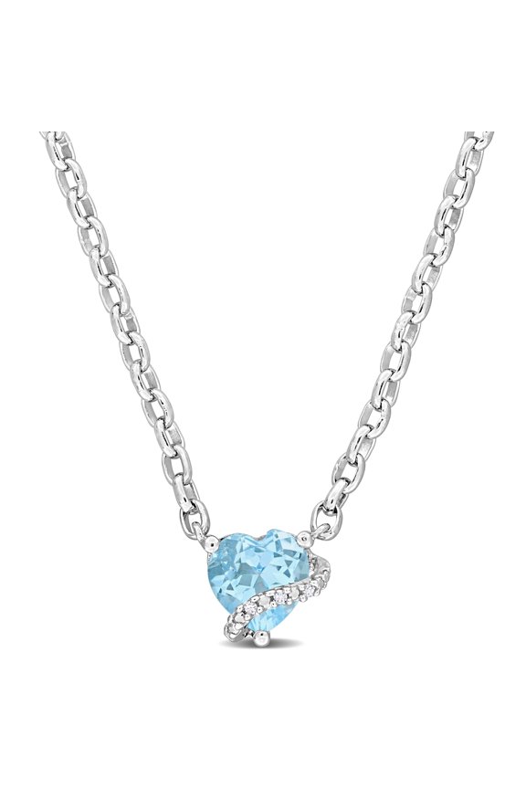 Women's Sky Blue Topaz and Diamond Accent Sterling Silver Heart Swirl Pendant with Chain