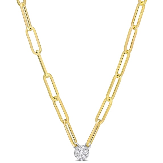 Everly Women's Diamond 14k White Gold and 3.3mm 14k Yellow Gold Cluster Pendant with Paperclip Chain
