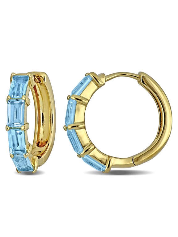Women's 2 1/10ct TGW Blue Topaz Yellow Plated Sterling Silver Hoop Earrings