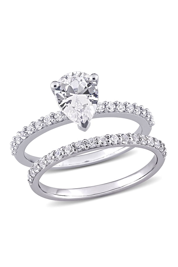 Women's Created Sapphire 10k White Gold Bridal Set