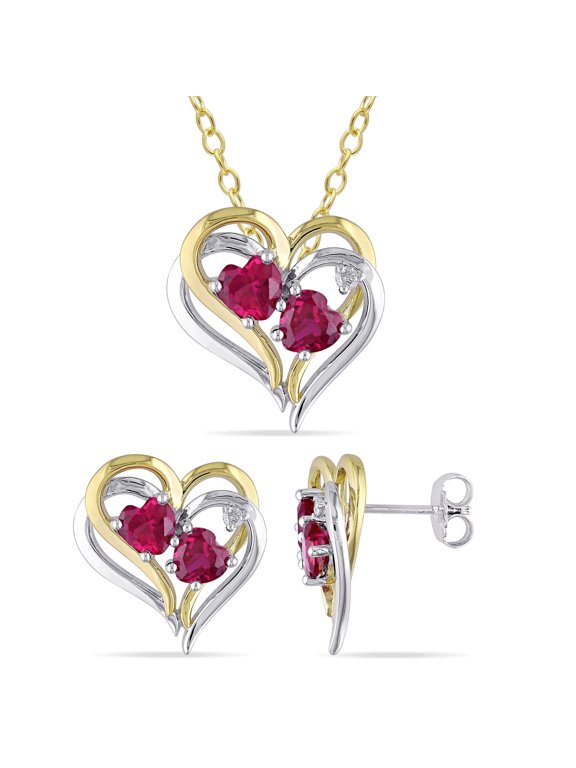 Women's Created Ruby Sterling Silver Jewelry Set