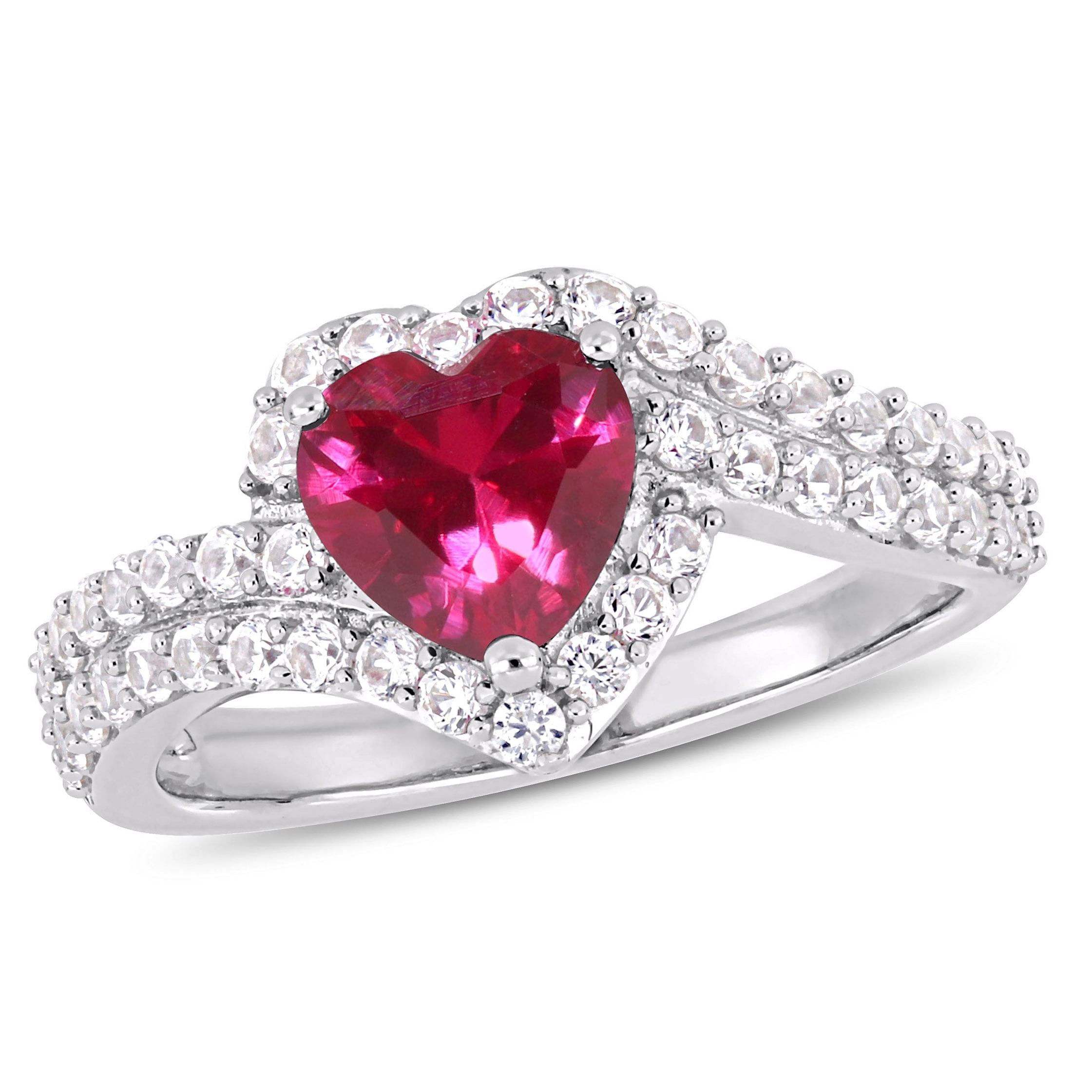 Everly Women's Created Sapphire and Ruby Sterling Silver Engagement Ring