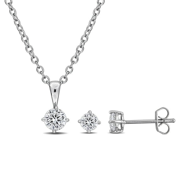 Everly Women's 2 1/2ct TGW Cubic Zirconia Brass Solitaire Pendant and Stud Earrings Set