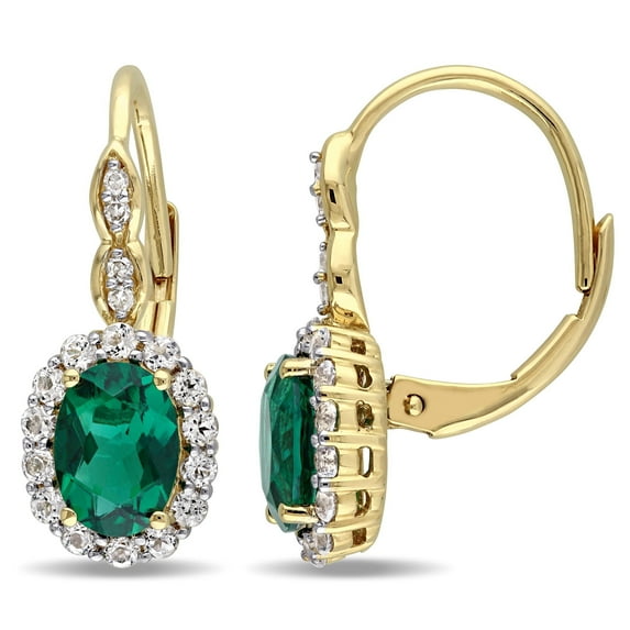 Everly Women's Created Topaz and Created Emerald 14k Yellow Gold Earrings