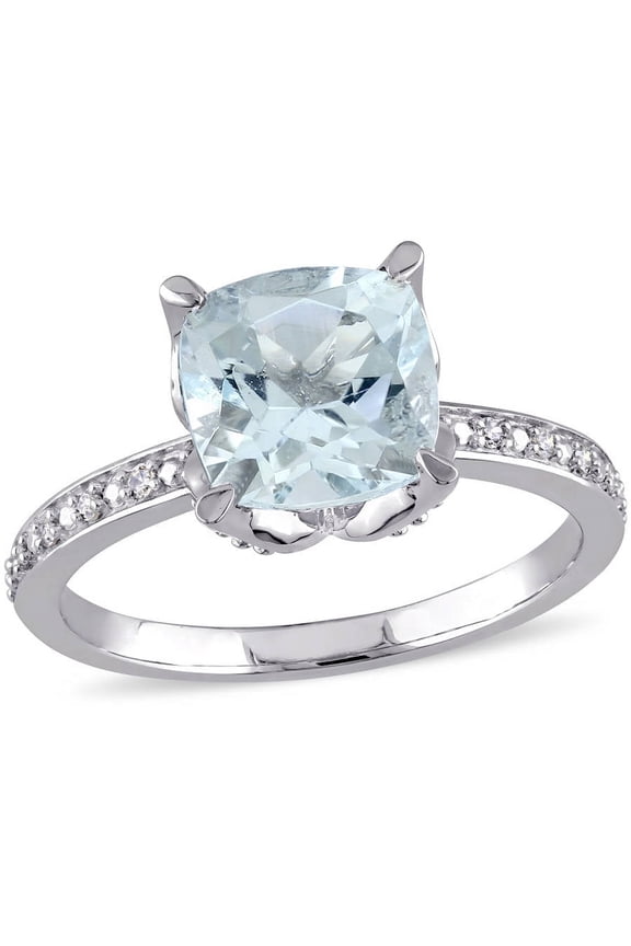Women's Aquamarine and Diamond 10k White Gold Ring