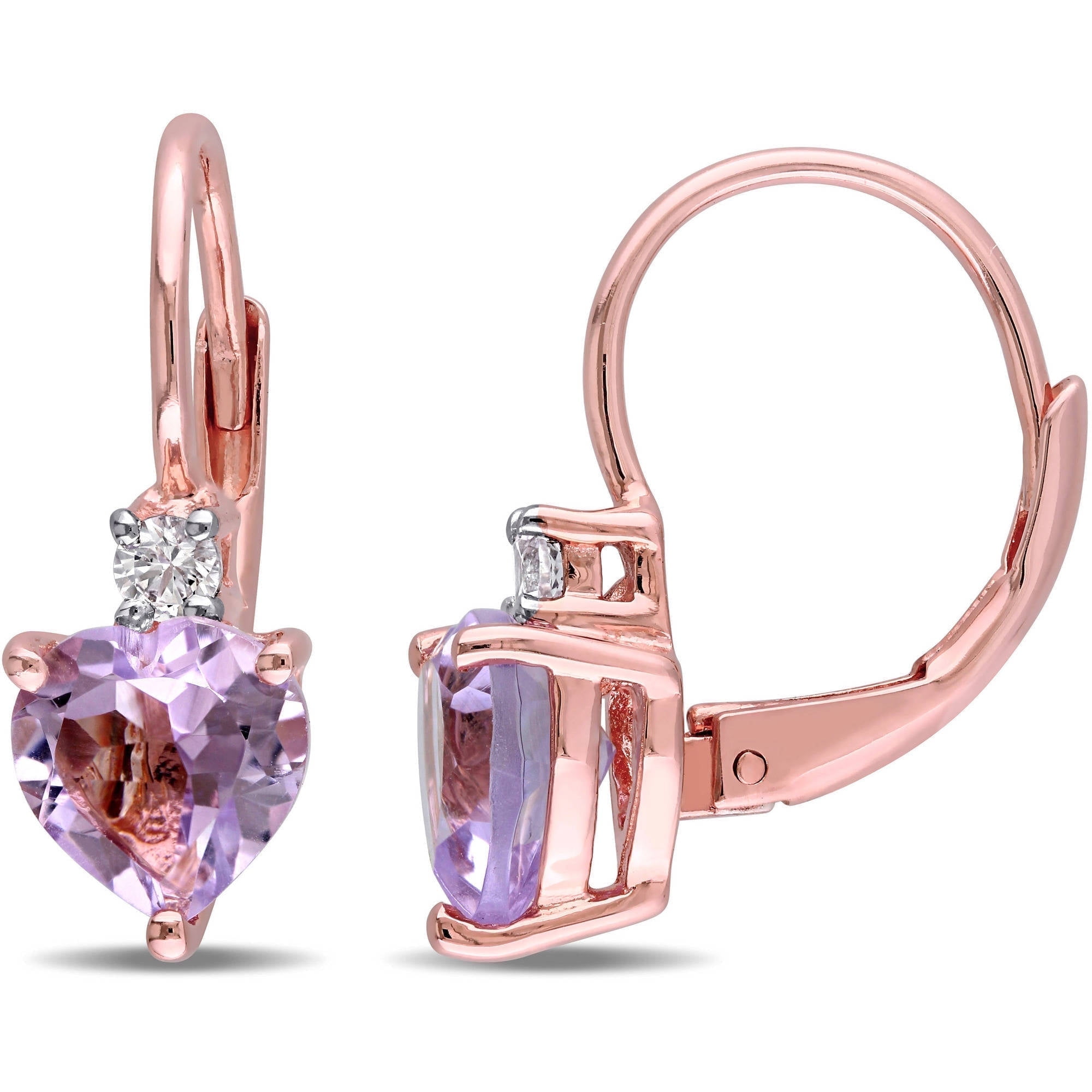 EVERLY Women's 2.1CT TGW Created White Sapphire and Amethyst Rose Gold Plated Heart Earrings
