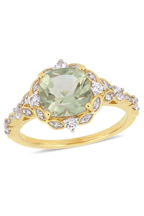 Women's Quartz and Sapphire 14k Yellow Gold Ring