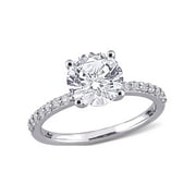 Everly Women's 2 3/4 Carat T.G.W. Round-Cut Created White Sapphire 10kt White Gold Solitaire Engagement Anniversary Bridal Ring with 4 Claw Prong Sapphire and Shared Prong on Band