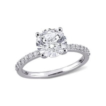 Everly Women's 2 3/4 Carat T.G.W. Round-Cut Created White Sapphire 10kt White Gold Solitaire Engagement Anniversary Bridal Ring with 4 Claw Prong Sapphire and Shared Prong on Band