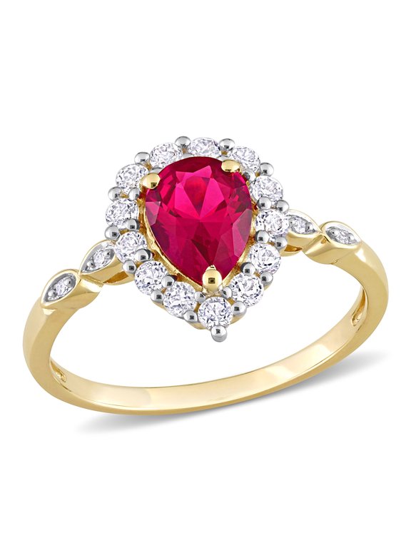 Women's Created Topaz and Created Ruby 10k Yellow Gold Ring