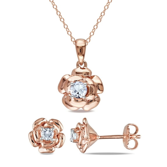 Everly Women's Created Sapphire Rose Gold Plated Jewelry Set