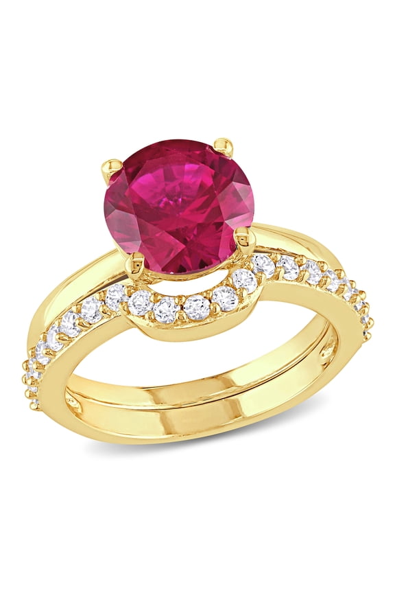 Women's Created Sapphire Created Ruby 10k Yellow Gold Bridal Set