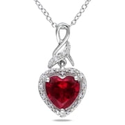 Everly Womens Created Ruby and Diamond Accent Sterling Silver Heart Twist Pendant with Chain