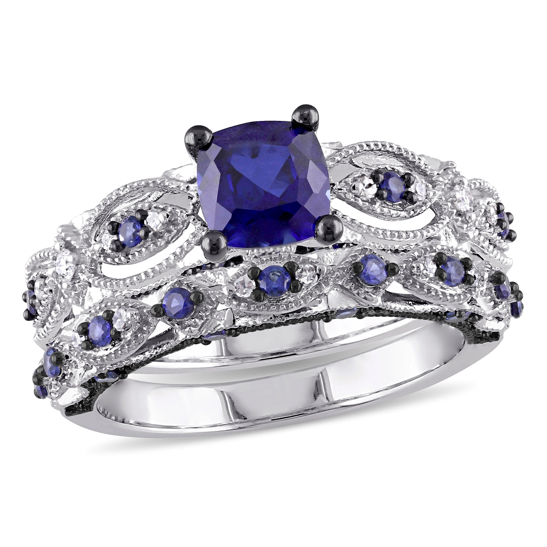 Everly Women s 2 CT Created Blue Sapphire and 1 10 CT Diamond