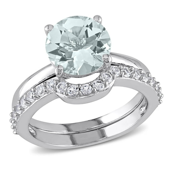 Everly Women's Created Sapphire Created Aquamarine 10k White Gold Bridal Set