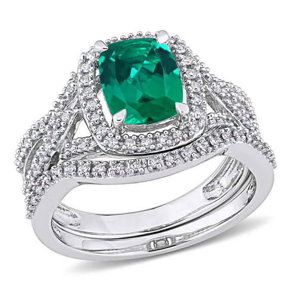 Everly Women's Created Emerald 10k White Gold Bridal Set