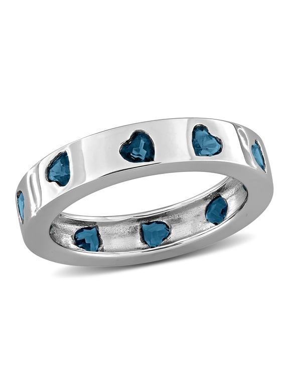Women's 2ct TGW London Blue Topaz Sterling Silver Heart Eternity Ring