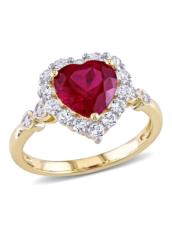 Women's Created Topaz and Ruby 10K Yellow Gold Engagement Ring