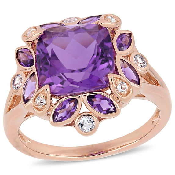 Everly Women's Amethyst and Topaz Rose Gold Plated Engagement Ring