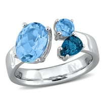 Everly Women's 3 1/3ct TGW Sky London Swiss Blue Topaz Sterling Silver 3-Stone Open Ring