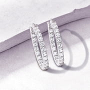 Everly Womens 3 5/8ct TGW Created White Sapphire Sterling Silver Inside-Outside Hoop Earrings