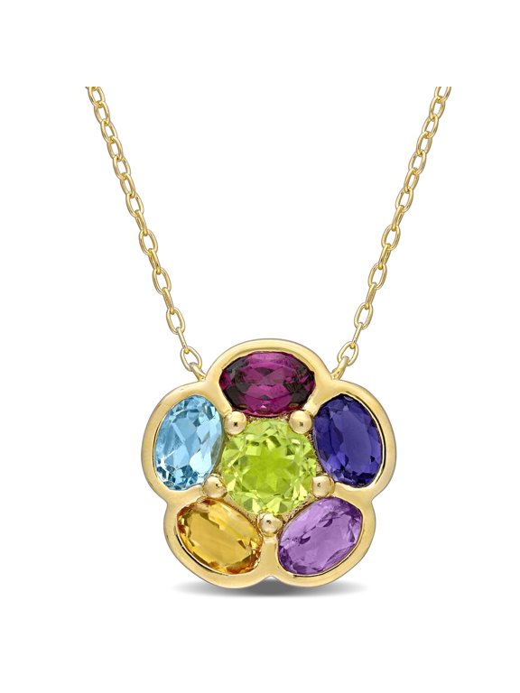 Women's 3.37CT TGW Rhodolite, Topaz Citrine Amethyst Iolite Peridot Yellow Gold Plated Pendant