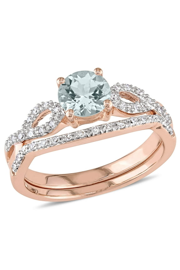 Women's Aquamarine 10k Rose Gold Bridal Set