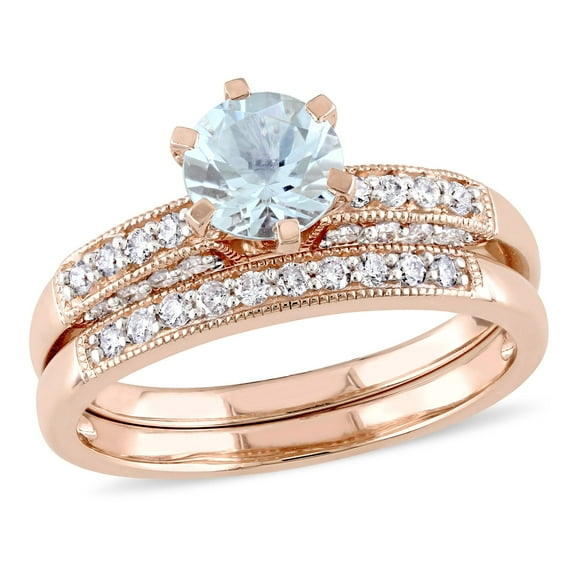 Everly Women's Aquamarine 10k Rose Gold Bridal Set