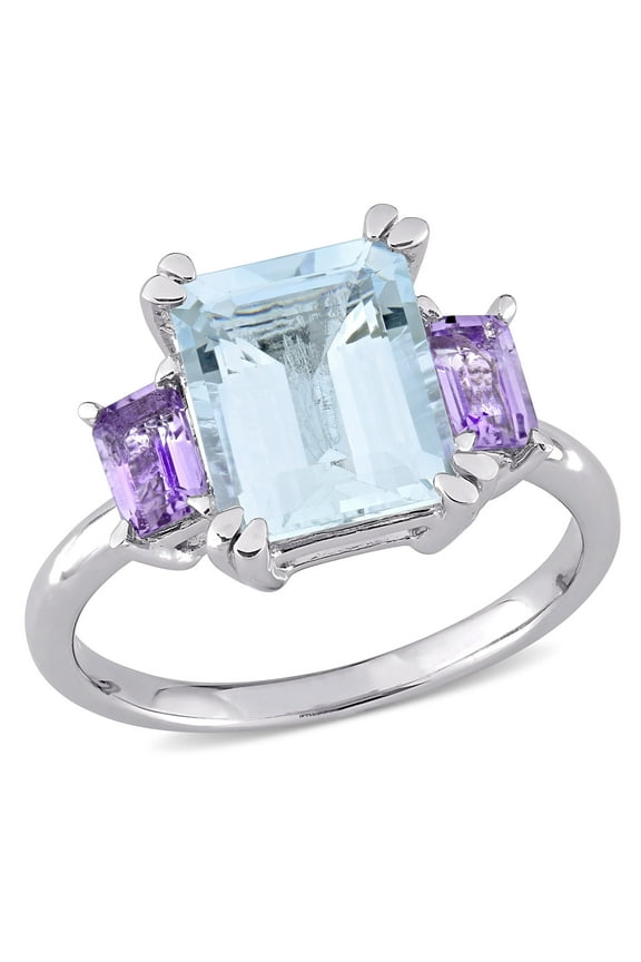 Women's Aquamarine and Amethyst Sterling Silver Ring