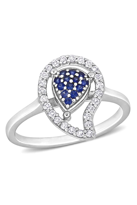 Women's Created Topaz and Created Sapphire Sterling Silver Ring