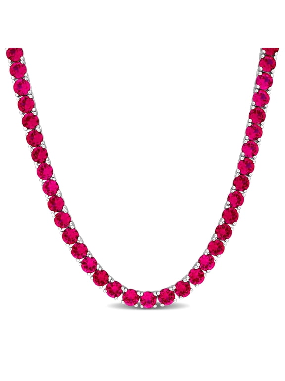 Women's Created Ruby Sterling Silver Tennis Necklace
