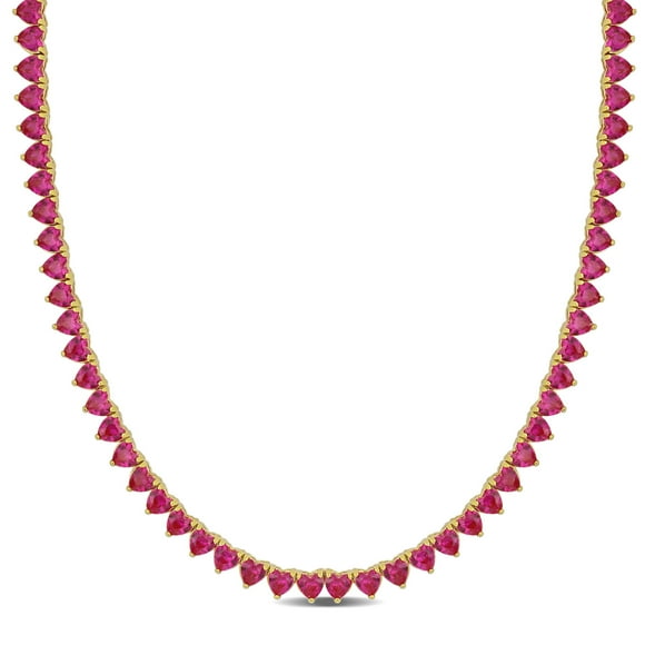Everly Women's Created Ruby 18k Yellow Gold Plated Tennis Necklace